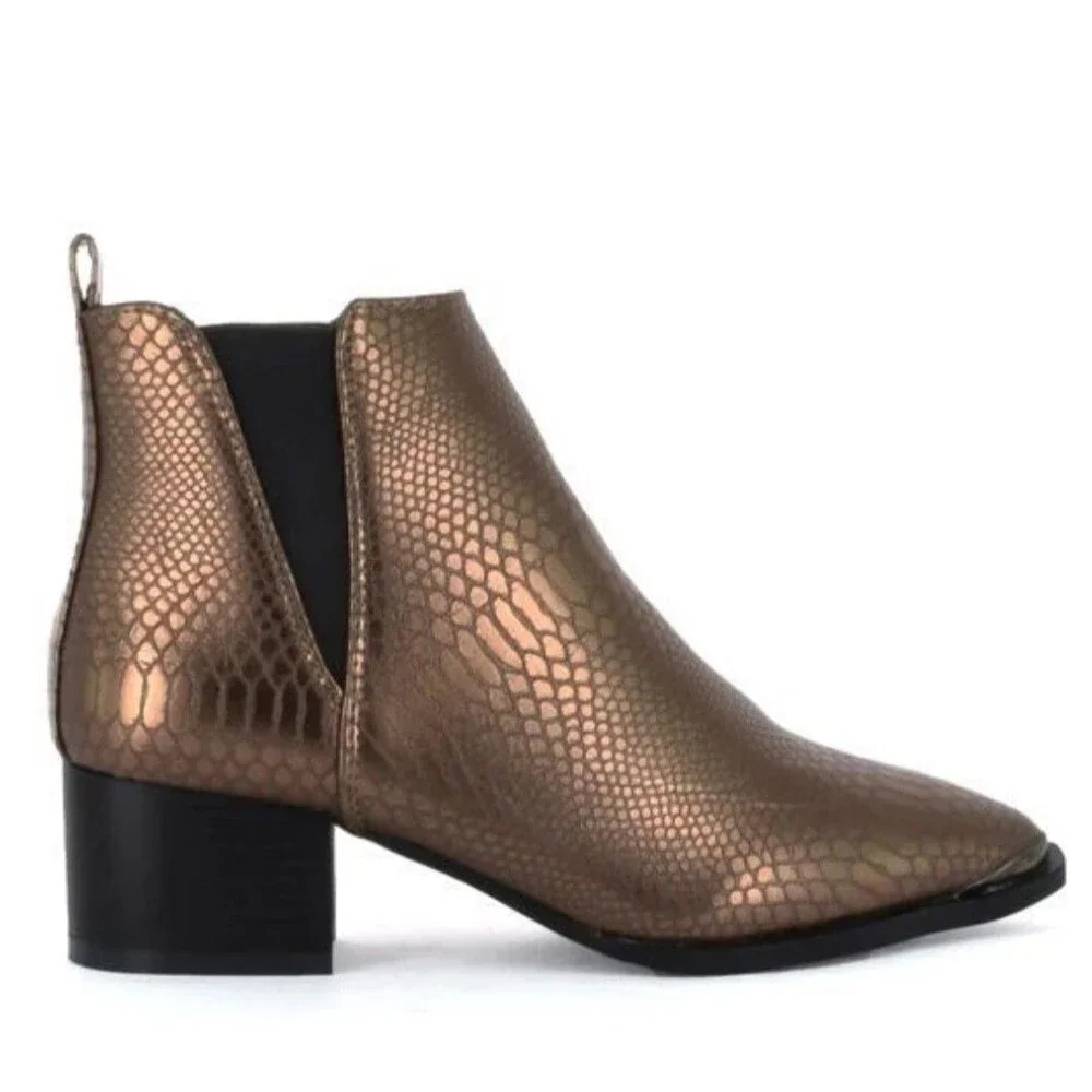 New Seven 7 Madison Python Boots Copper Tone Point Toe Chrome Accent Size 9.5